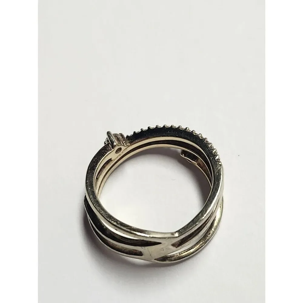 Sterling Silver With Soft Golden Overlay Twisted Crystal Ring Size 7.25
